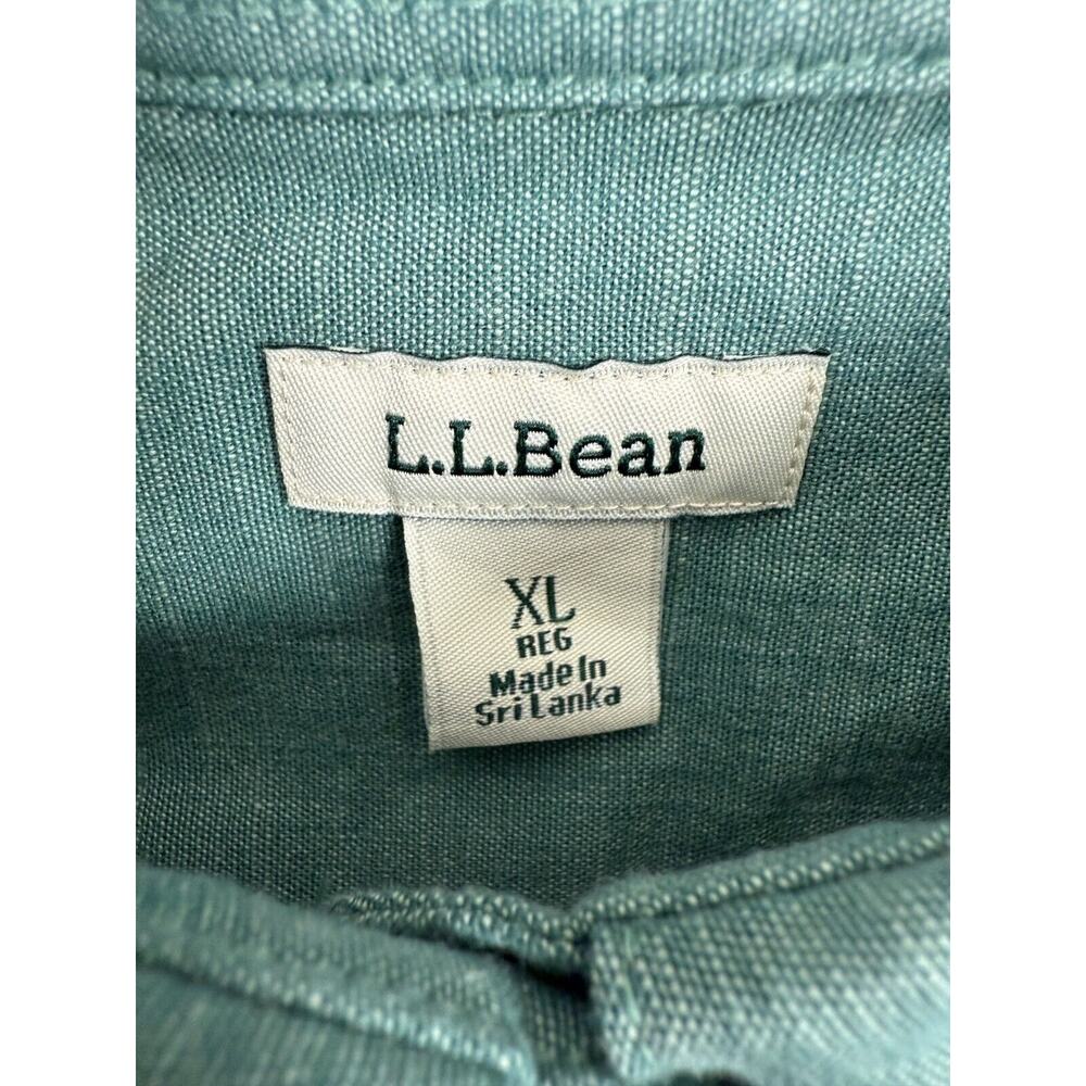 LL Bean Womens Size XL Cotton Button Shirt Green Short Sleeve Casual Collared - Picture 6 of 10